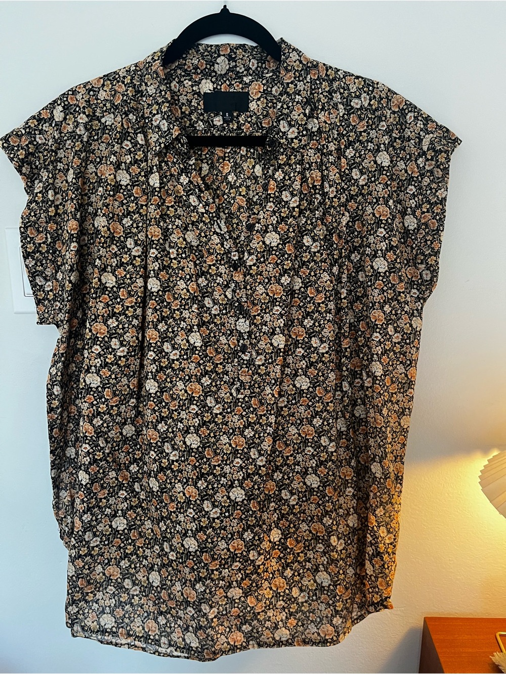 Nili Lotan Black Floral Blouse - Tan & Cream Flowers